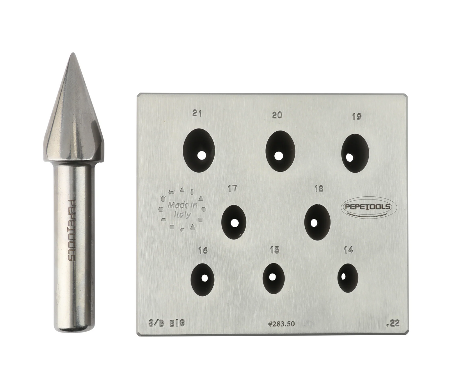 Pepe Tools Oval Bezel Forming Block with Punch - 8 Holes, Large Sizes